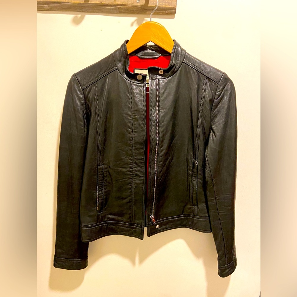 Classic Gucci leather biker jacket.